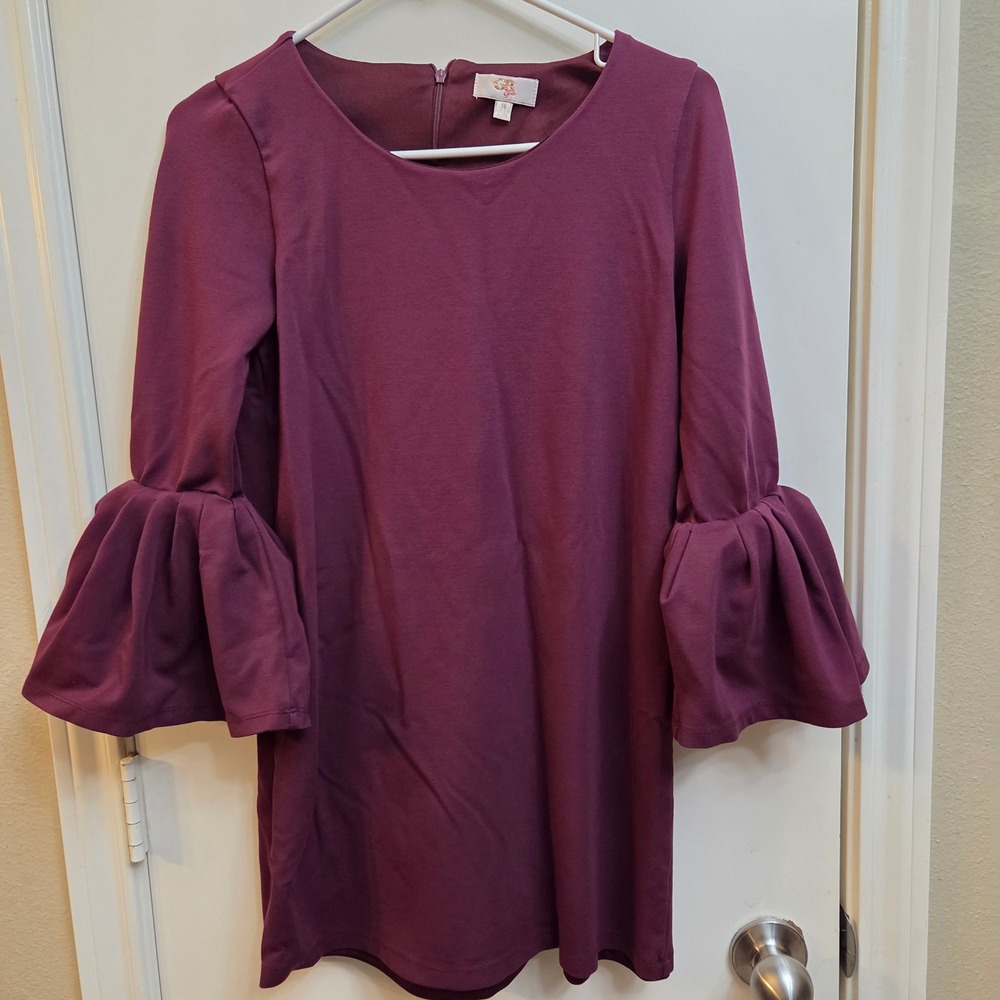 GB Girls Burgundy Bell Sleeve Dress Size 16